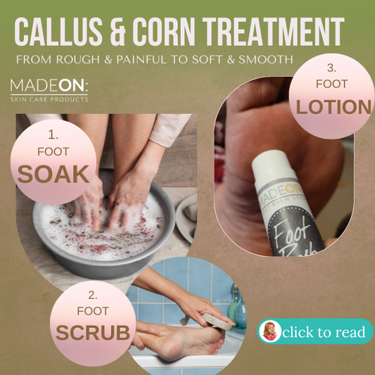 photo showing foot soak, foot lotion and foot scrub