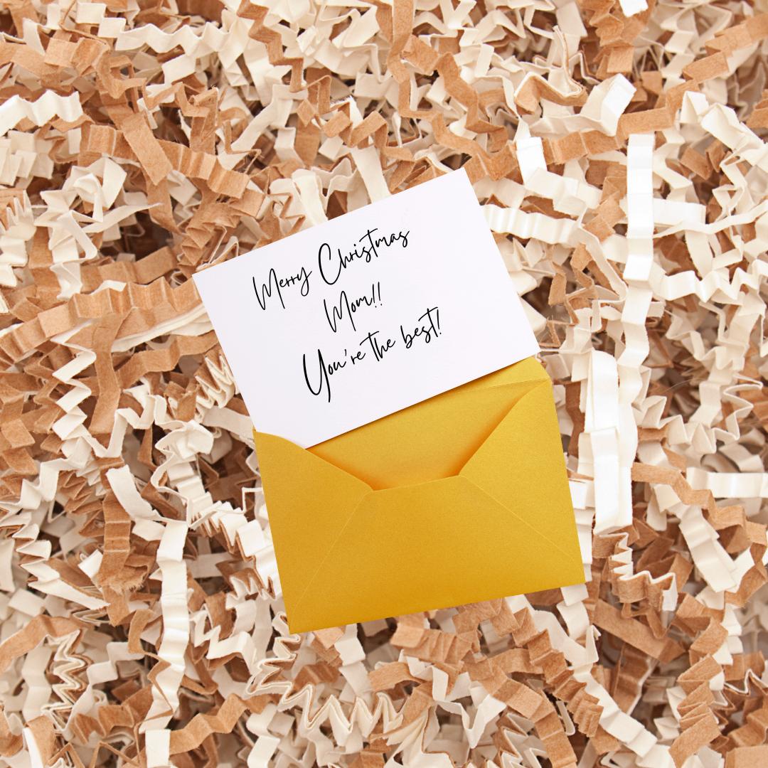 handwritten gift card on natural crinkle wrap