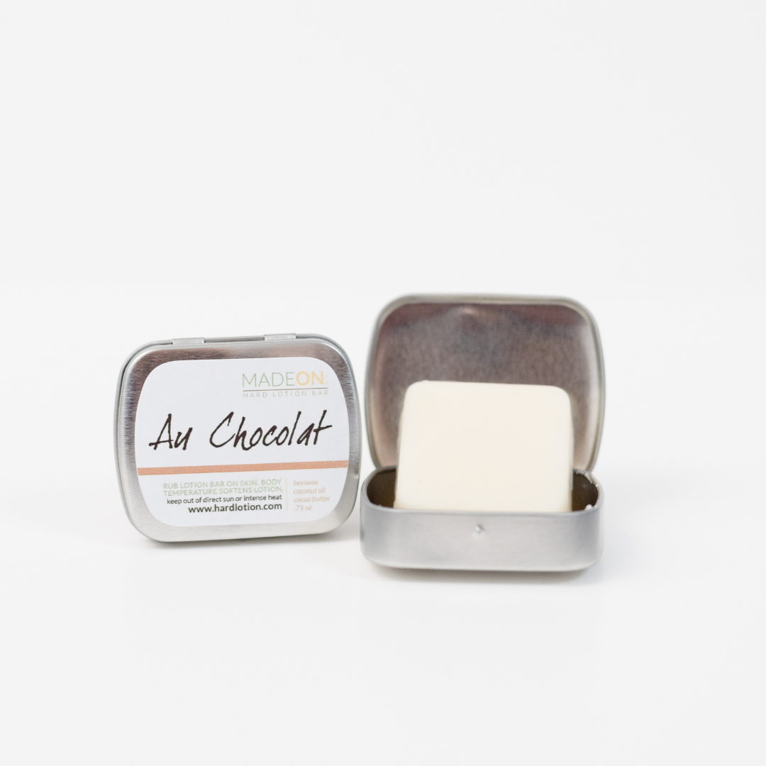 cocoa butter lotion bar for dry skin made with beeswax, cocoa butter and coconut oil