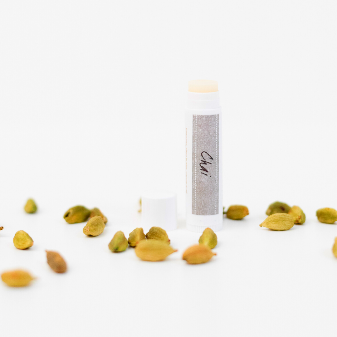 1 chai lip balm with chai pods by madeon skin care
