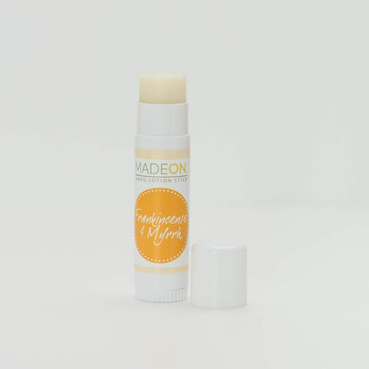 lotion stick made with frankincense and myrrh essential oils