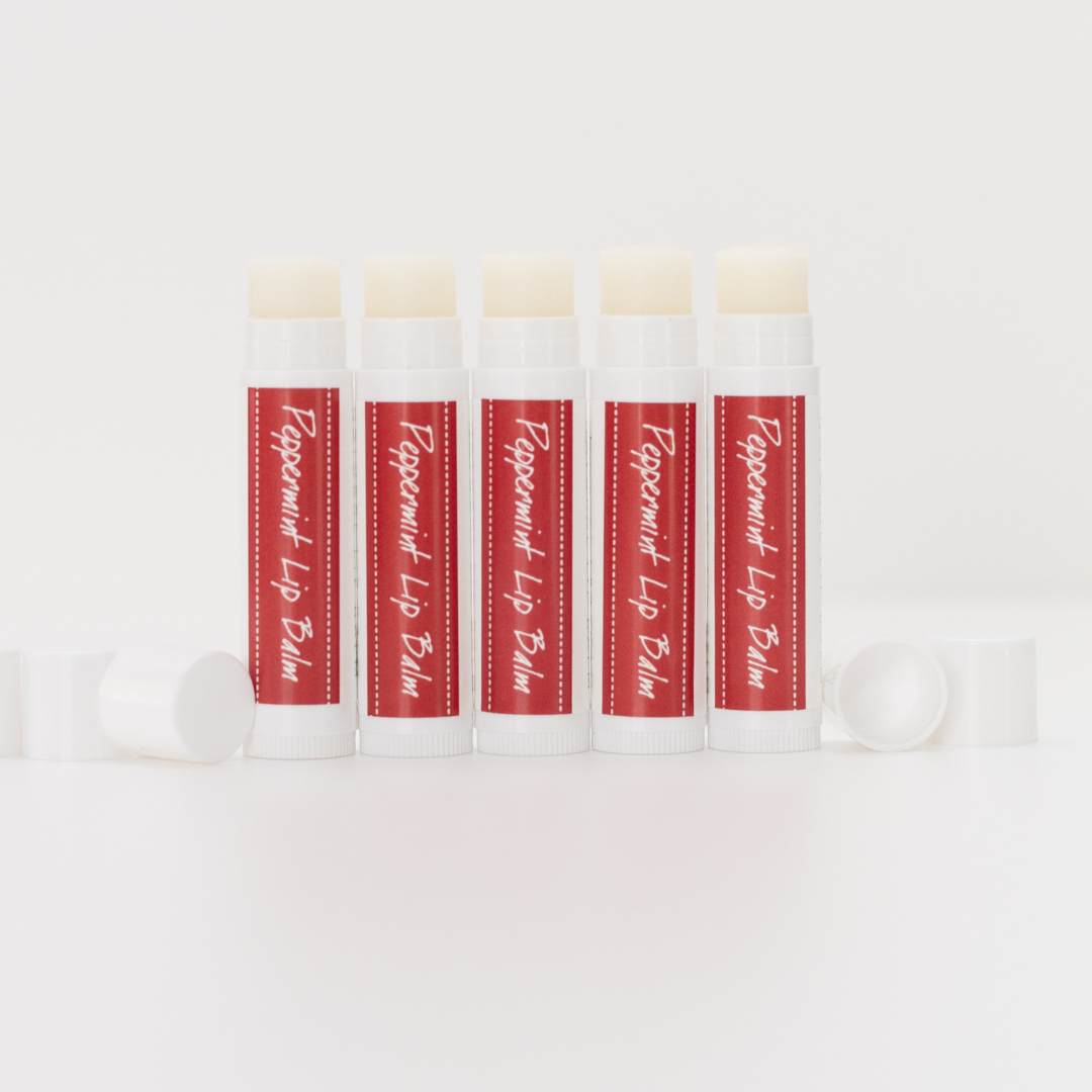5 peppermint lip balms by MadeOn made with just 4 ingredients