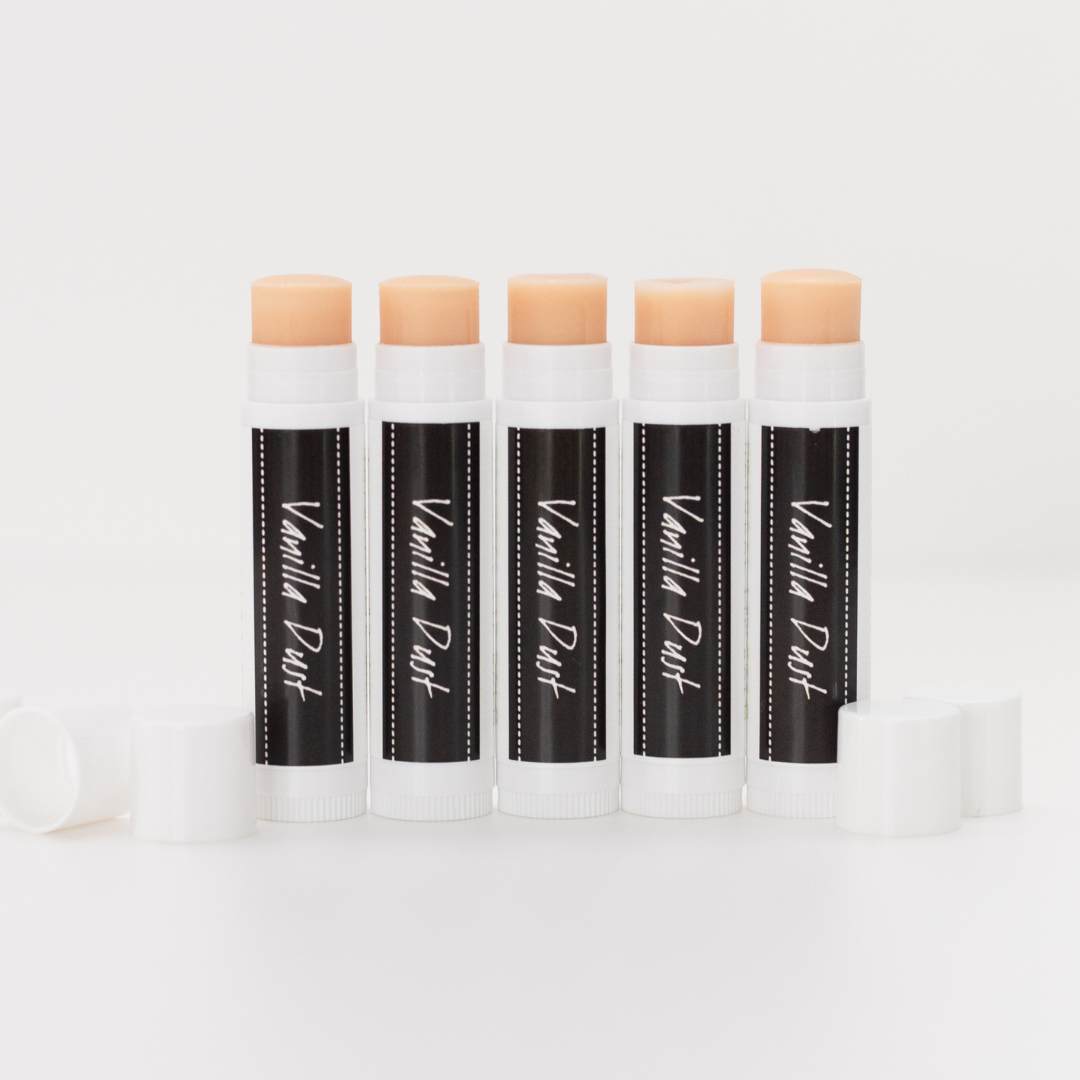 5 vanilla dust mica lip balms by madeon skin care