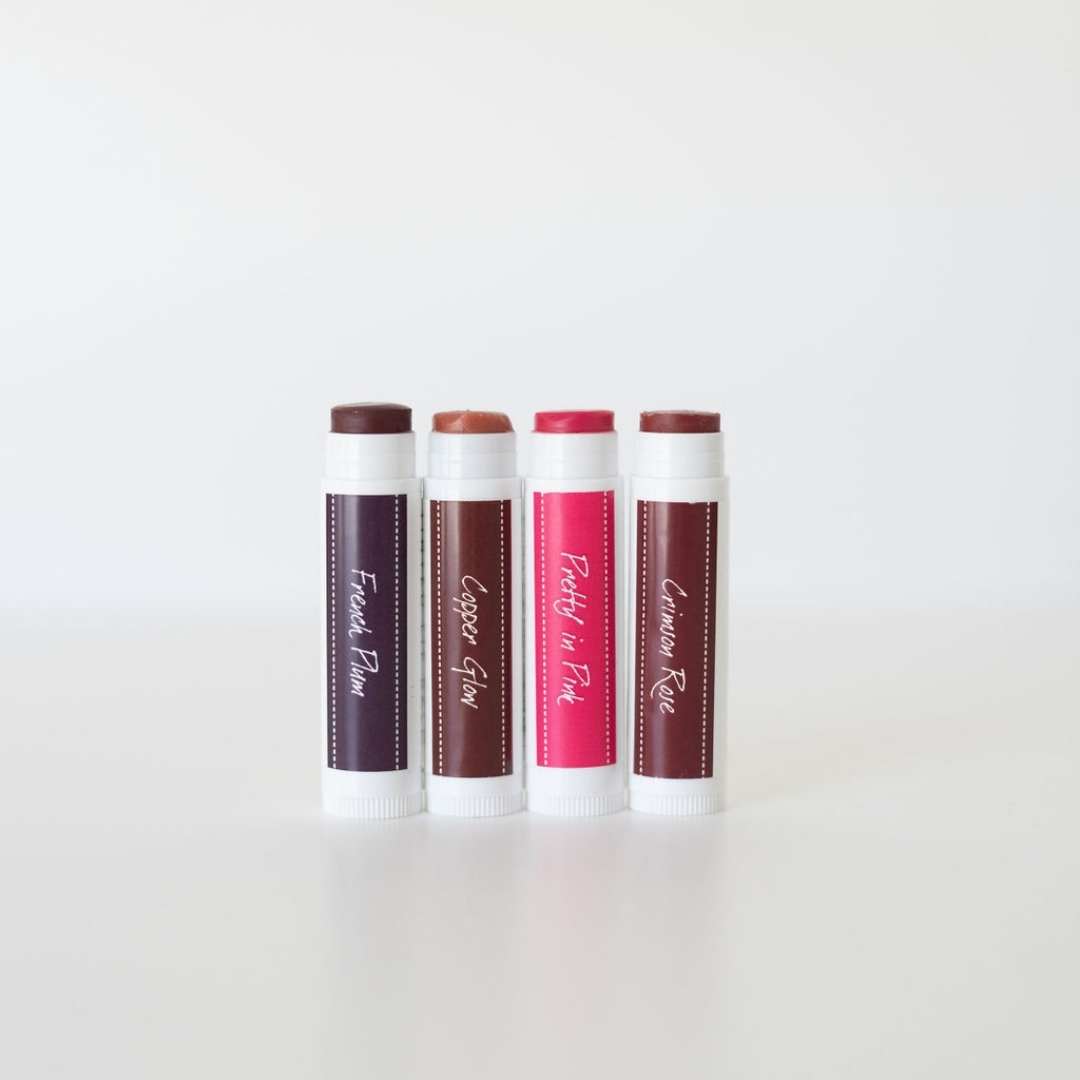 4 tinted lip balms made with iron oxide and only 4 ingredients