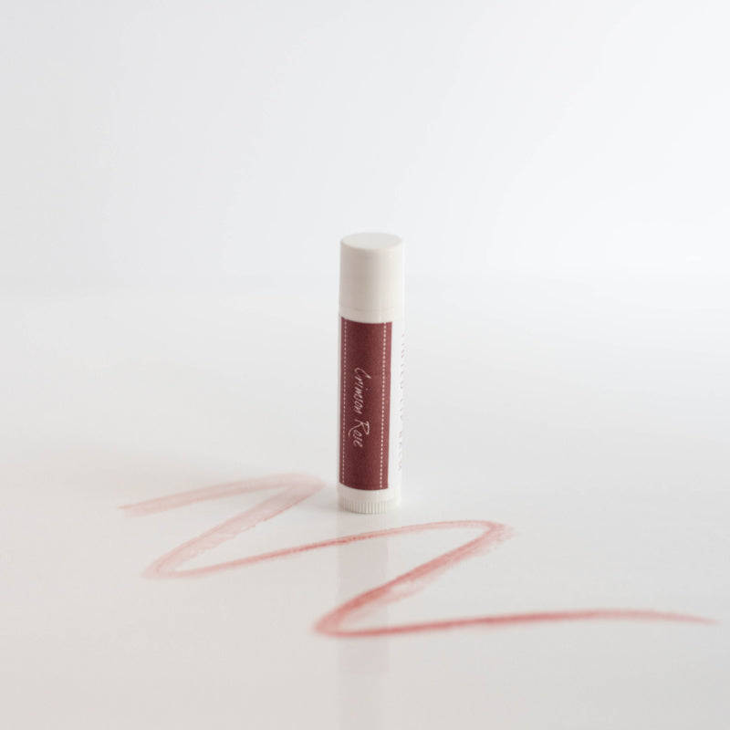 Crimson Rose tinted lip balm made with iron oxide and only 4 ingredients