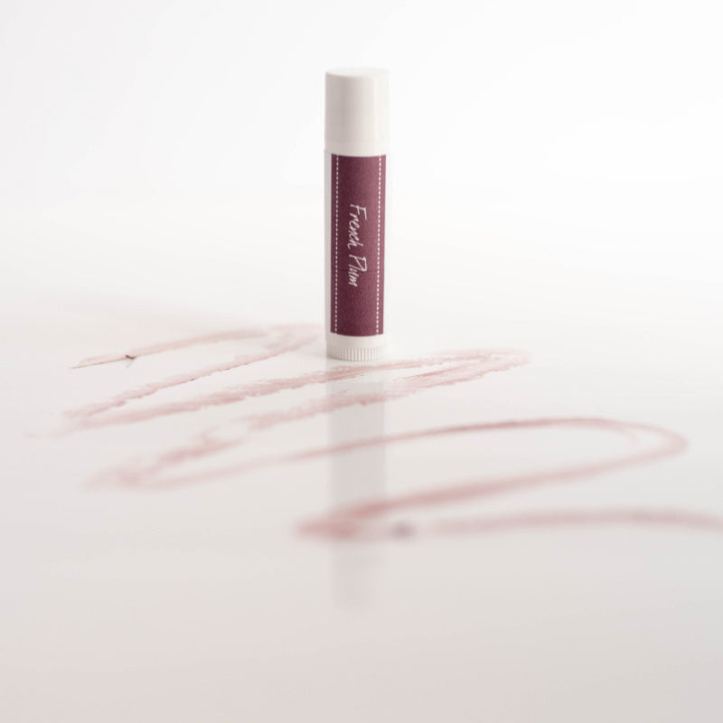 french plum tinted lip balm made with iron oxide and only 4 ingredients